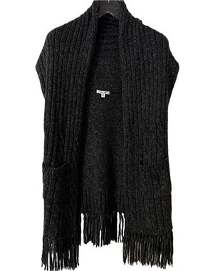 CAbi #163 Charcoal Gray Boho Fringe Long Sweater Duster Vest - Size Small